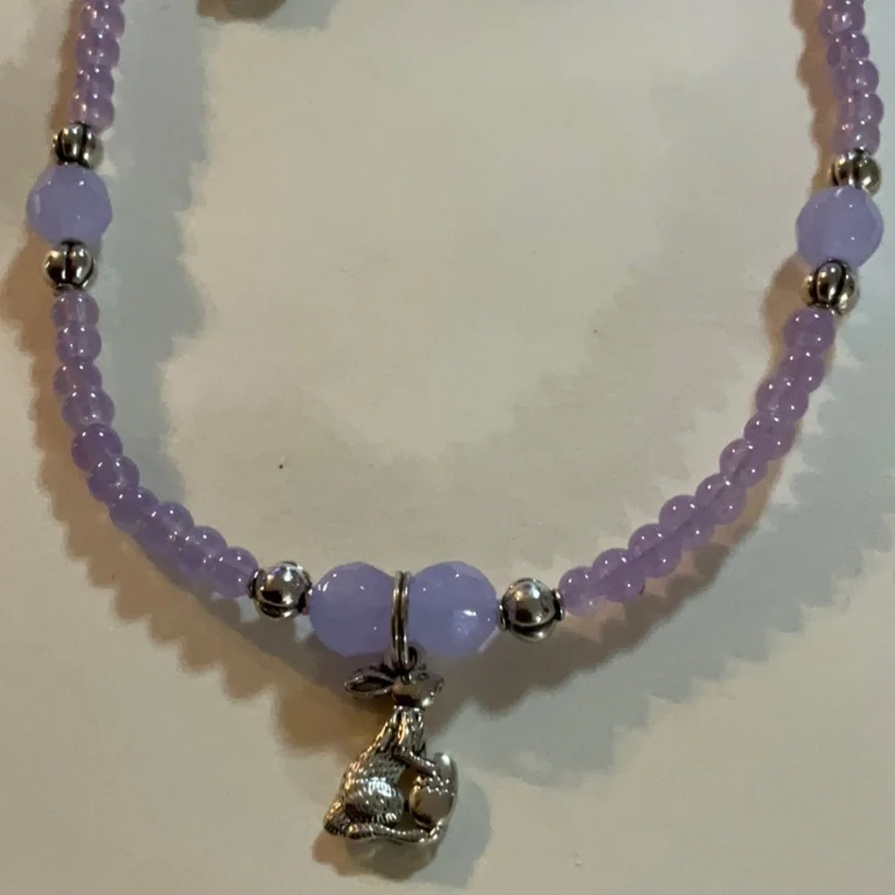 Hand Crafted Rabbit Charm Necklace Pierced Earrings Lavender Silver Easter Bunny